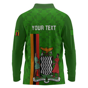 Personalised Zambia Independence Day Long Sleeve Polo Shirt Kente Pattern