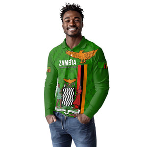 Personalised Zambia Independence Day Long Sleeve Polo Shirt Kente Pattern