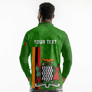 Personalised Zambia Independence Day Long Sleeve Polo Shirt Kente Pattern