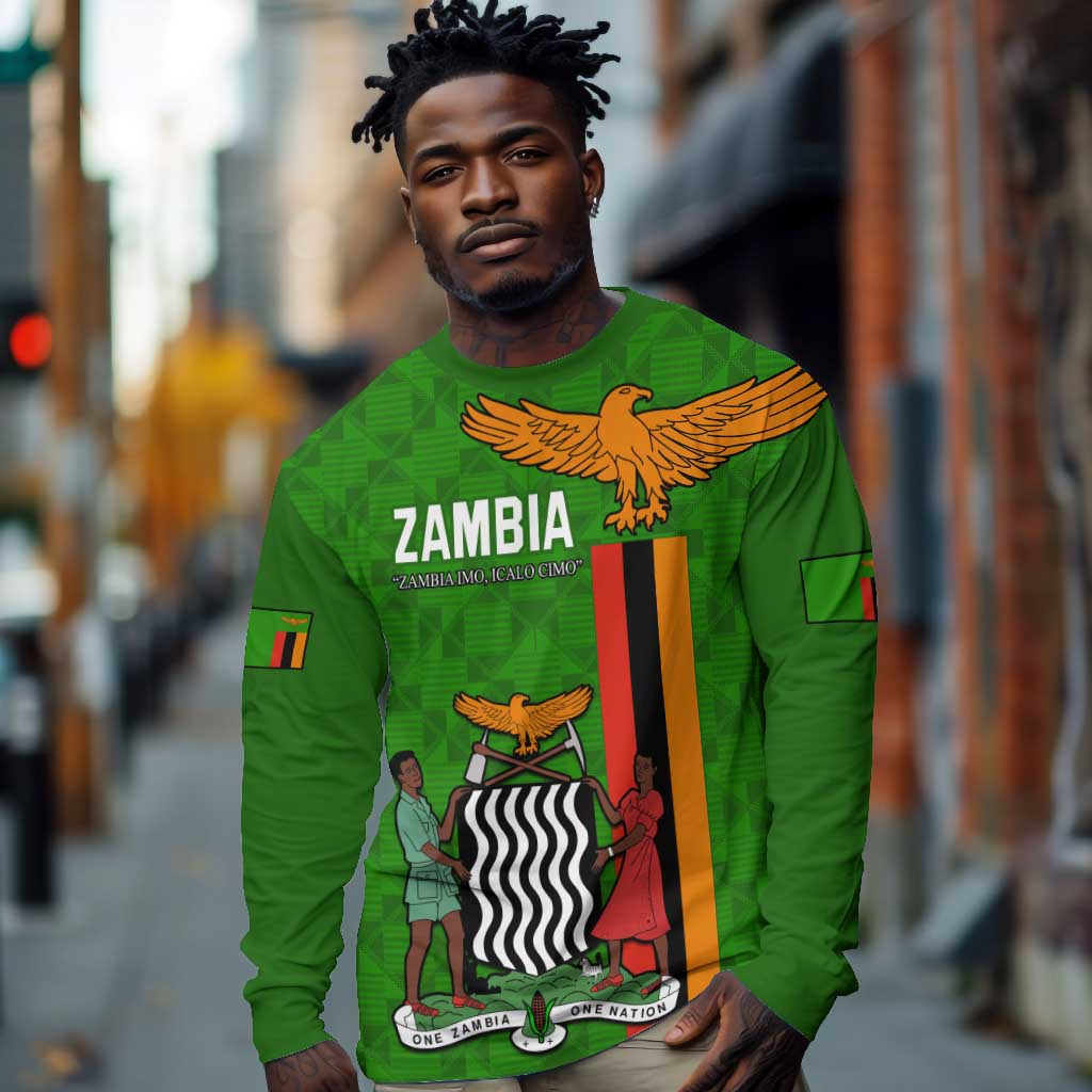 Personalised Zambia Independence Day Long Sleeve Shirt Kente Pattern