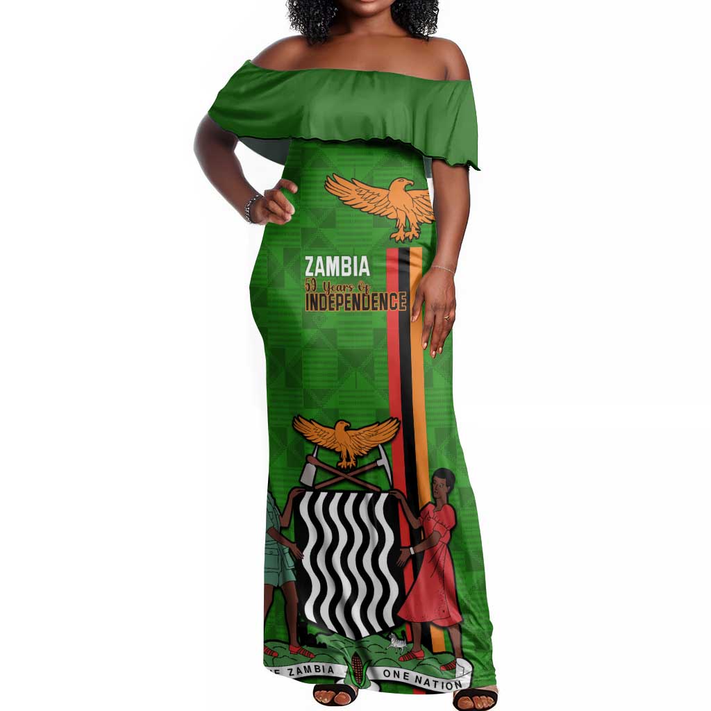 Personalised Zambia Independence Day Off Shoulder Maxi Dress Kente Pattern