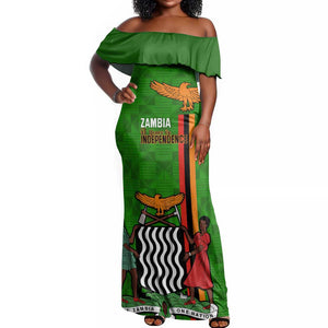 Personalised Zambia Independence Day Off Shoulder Maxi Dress Kente Pattern