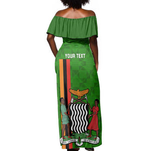 Personalised Zambia Independence Day Off Shoulder Maxi Dress Kente Pattern