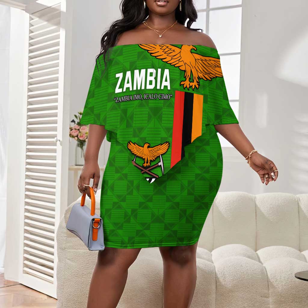 Personalised Zambia Independence Day Off Shoulder Short Dress Kente Pattern