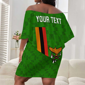 Personalised Zambia Independence Day Off Shoulder Short Dress Kente Pattern