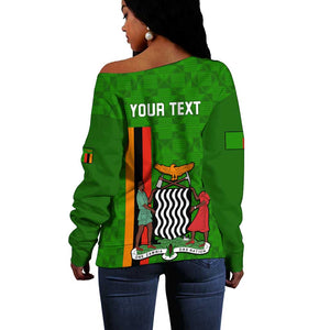 Personalised Zambia Independence Day Off Shoulder Sweater Kente Pattern