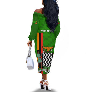 Personalised Zambia Independence Day Off The Shoulder Long Sleeve Dress Kente Pattern