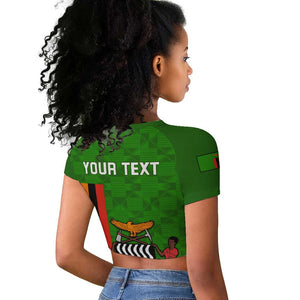 Personalised Zambia Independence Day Raglan Cropped T shirt Kente Pattern