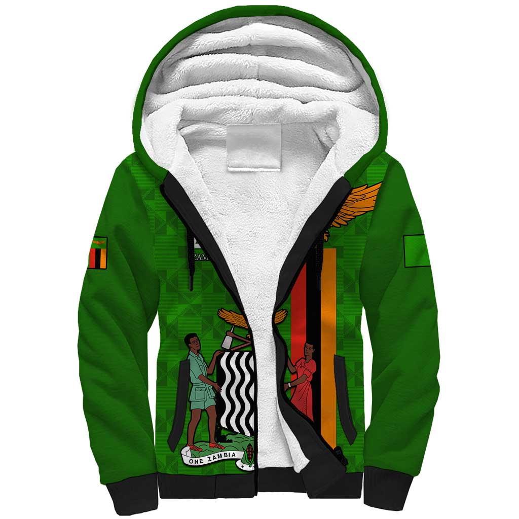 Personalised Zambia Independence Day Sherpa Hoodie Kente Pattern