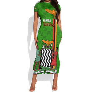 Personalised Zambia Independence Day Short Sleeve Bodycon Dress Kente Pattern