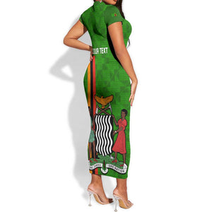 Personalised Zambia Independence Day Short Sleeve Bodycon Dress Kente Pattern