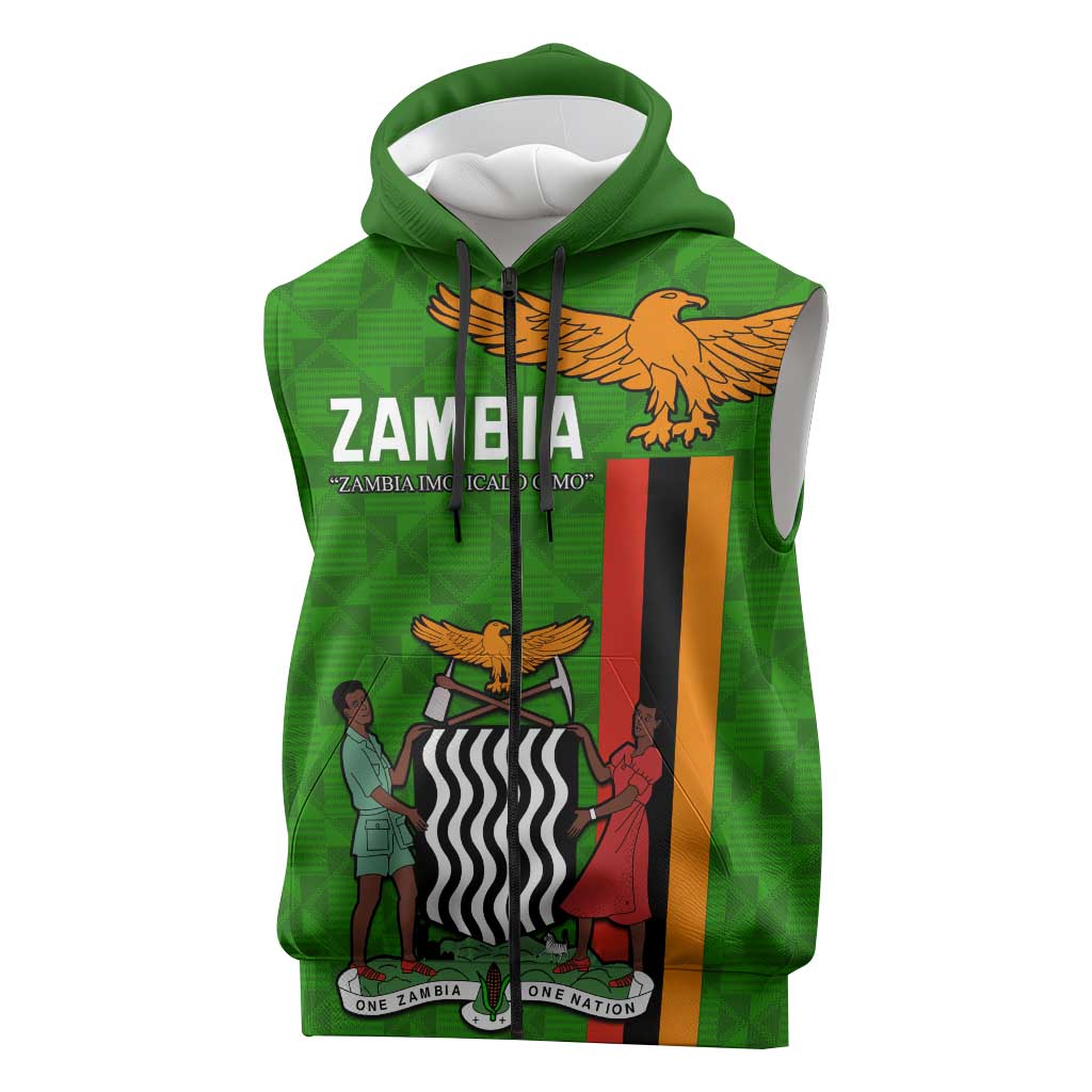 Personalised Zambia Independence Day Sleeveless Zip Hoodie Kente Pattern - African Pride