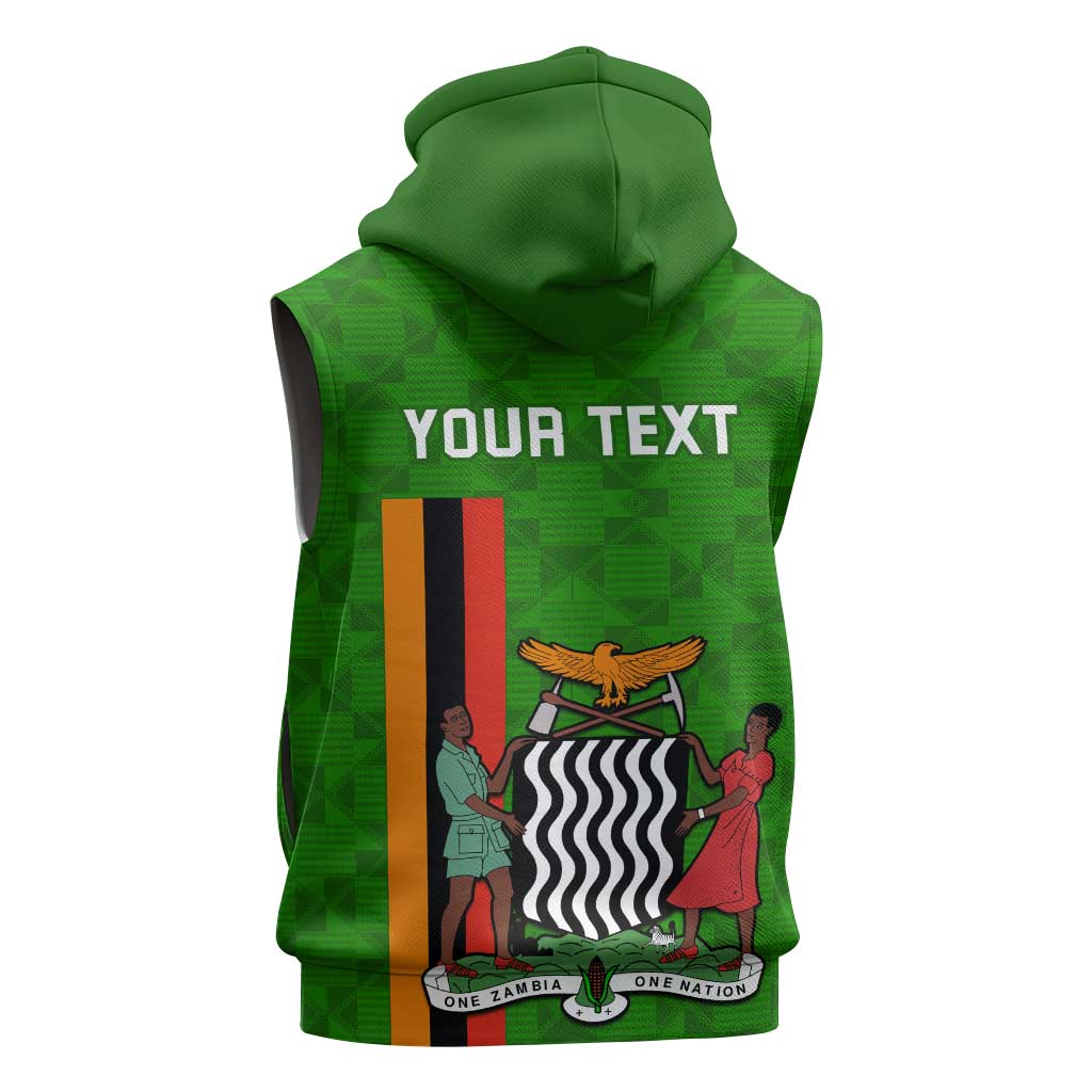 Personalised Zambia Independence Day Sleeveless Zip Hoodie Kente Pattern - African Pride