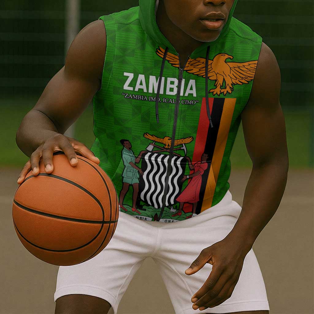 Personalised Zambia Independence Day Sleeveless Zip Hoodie Kente Pattern - African Pride