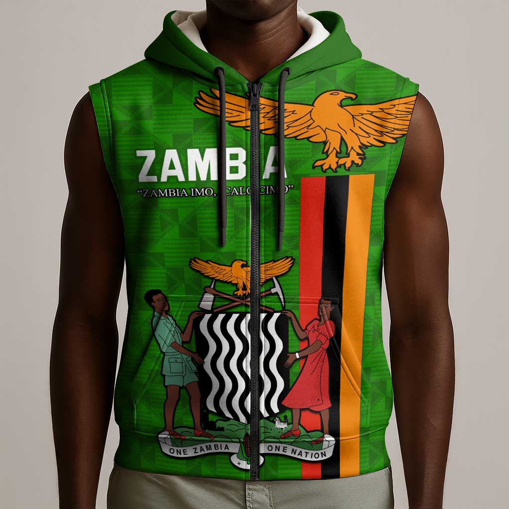 Personalised Zambia Independence Day Sleeveless Zip Hoodie Kente Pattern - African Pride