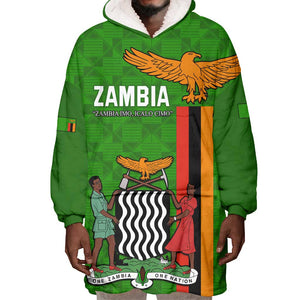 Personalised Zambia Independence Day Wearable Blanket Hoodie Kente Pattern