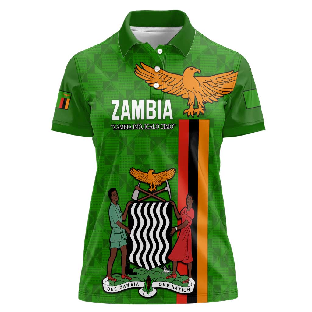 Personalised Zambia Independence Day Women Polo Shirt Kente Pattern