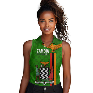 Personalised Zambia Independence Day Women Sleeveless Polo Shirt Kente Pattern