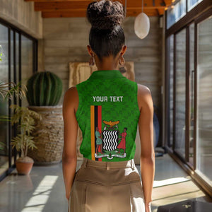 Personalised Zambia Independence Day Women Sleeveless Polo Shirt Kente Pattern