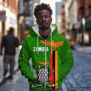 Personalised Zambia Independence Day Zip Hoodie Kente Pattern