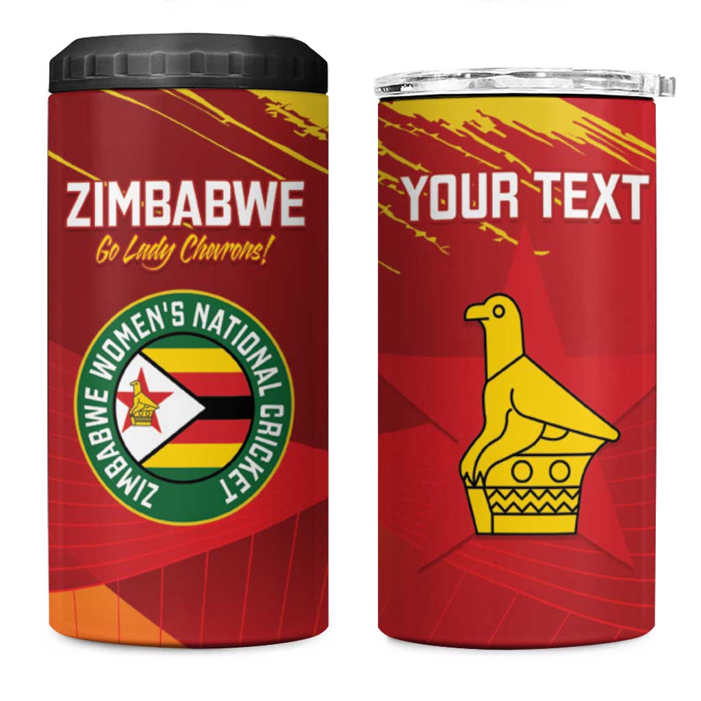 Custom Zimbabwe Cricket 4 in 1 Can Cooler Tumbler Go Lady Chevrons Grunge Style