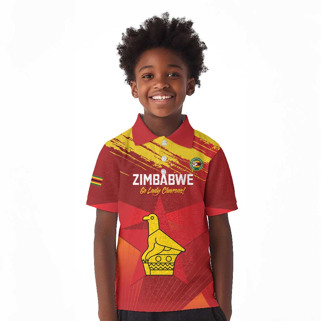 Custom Zimbabwe Cricket Kid Polo Shirt Go Lady Chevrons Grunge Style