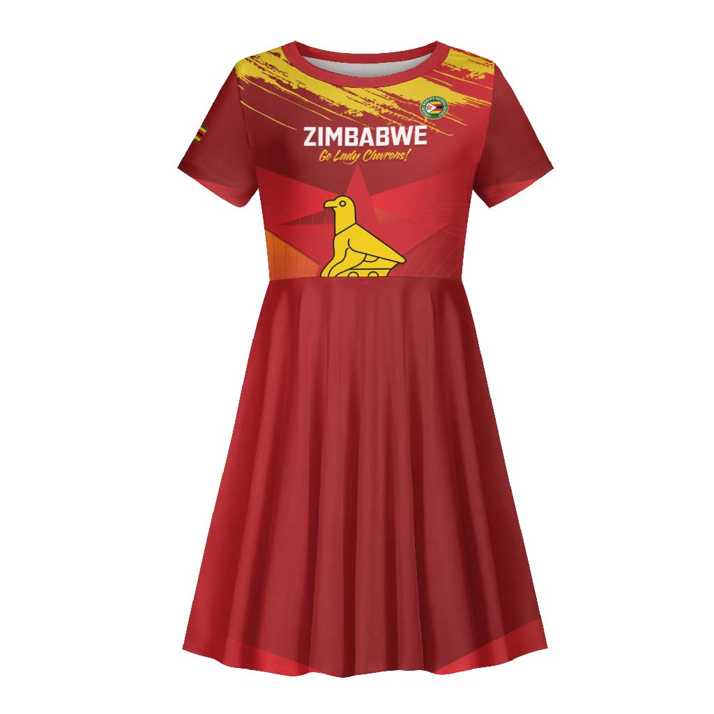 Custom Zimbabwe Cricket Kid Short Sleeve Dress Go Lady Chevrons Grunge Style