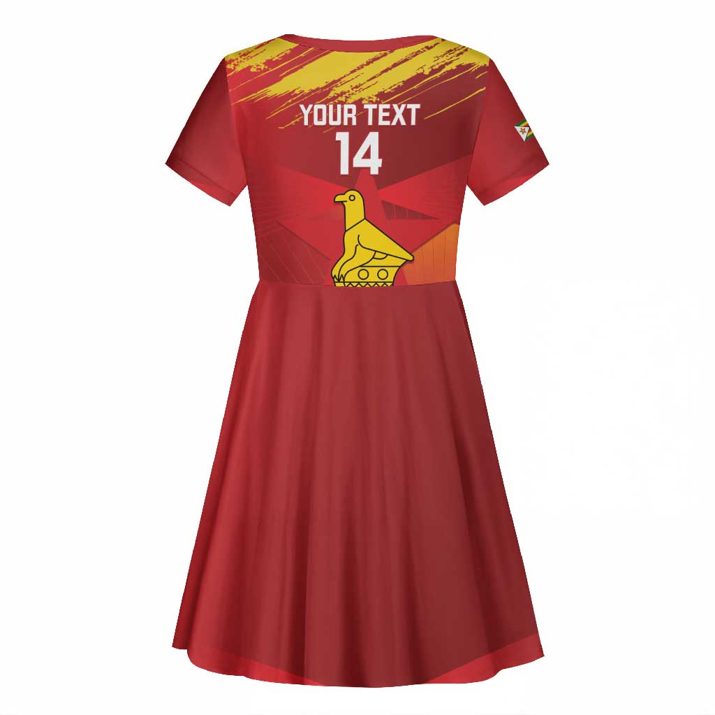 Custom Zimbabwe Cricket Kid Short Sleeve Dress Go Lady Chevrons Grunge Style