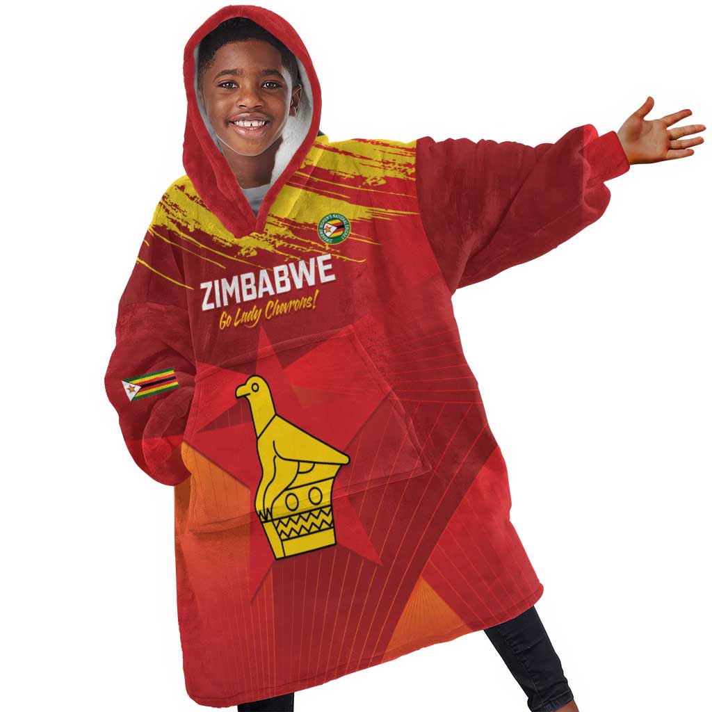 Custom Zimbabwe Cricket Kid Wearable Blanket Hoodie Go Lady Chevrons Grunge Style