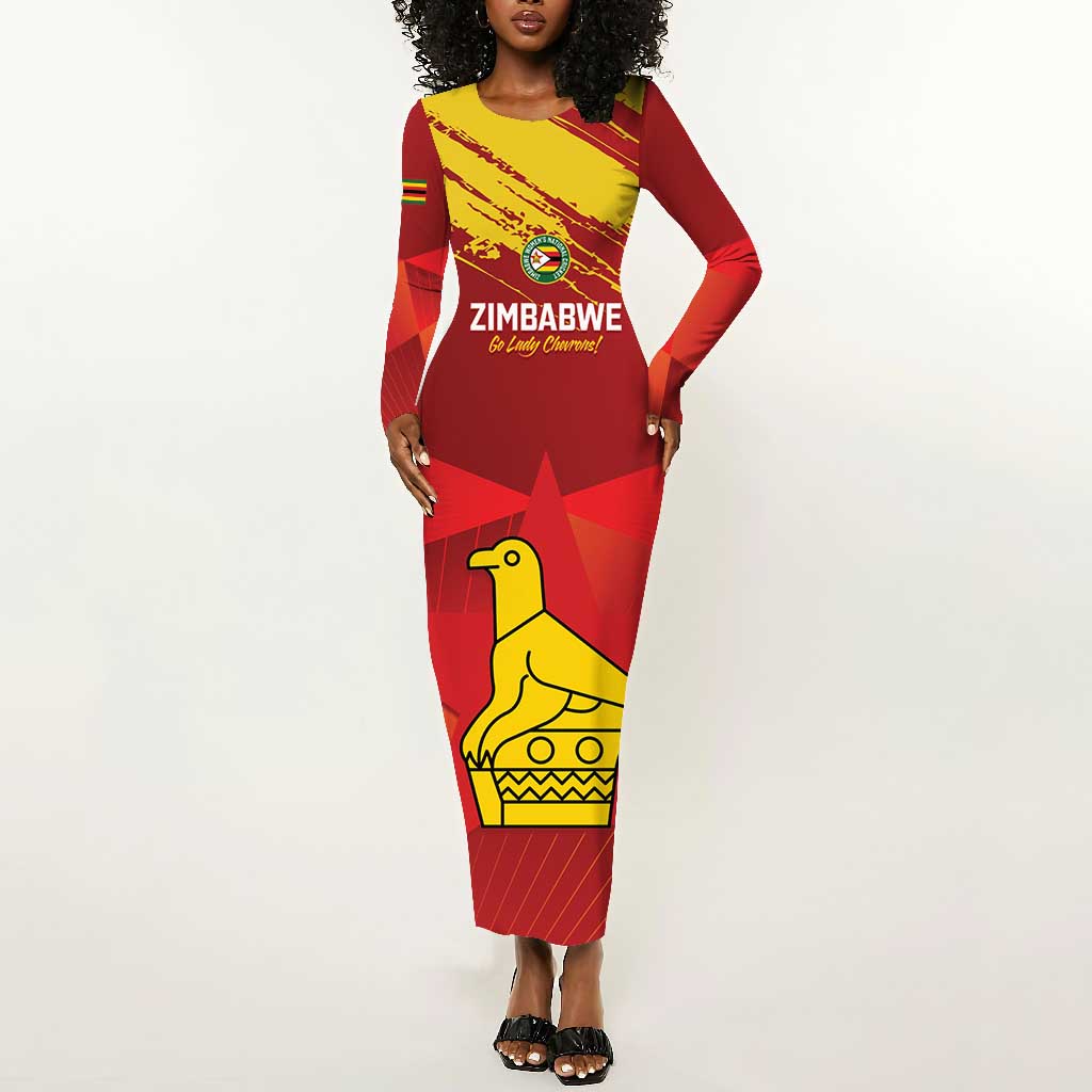 Custom Zimbabwe Cricket Long Sleeve Bodycon Dress Go Lady Chevrons Grunge Style