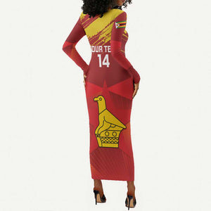 Custom Zimbabwe Cricket Long Sleeve Bodycon Dress Go Lady Chevrons Grunge Style