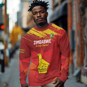 Custom Zimbabwe Cricket Long Sleeve Shirt Go Lady Chevrons Grunge Style