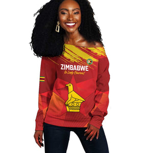 Custom Zimbabwe Cricket Off Shoulder Sweater Go Lady Chevrons Grunge Style