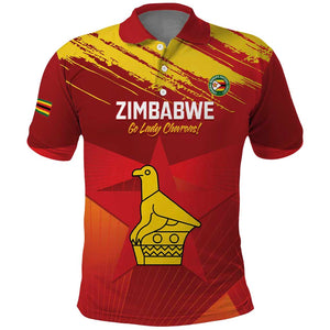 Custom Zimbabwe Cricket Polo Shirt Go Lady Chevrons Grunge Style