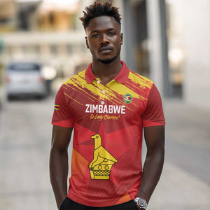 Custom Zimbabwe Cricket Polo Shirt Go Lady Chevrons Grunge Style