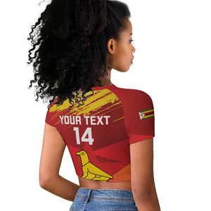 Custom Zimbabwe Cricket Raglan Cropped T shirt Go Lady Chevrons Grunge Style