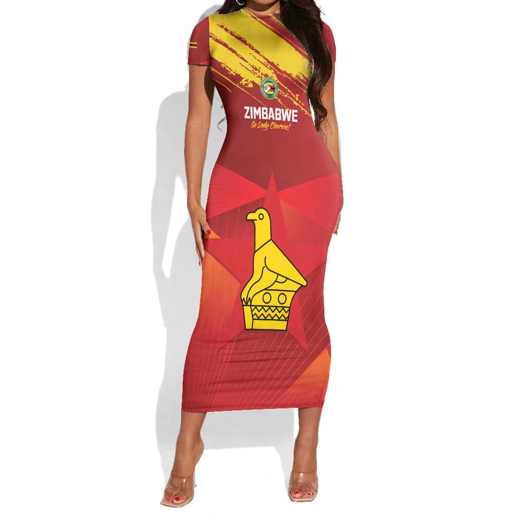 Custom Zimbabwe Cricket Short Sleeve Bodycon Dress Go Lady Chevrons Grunge Style