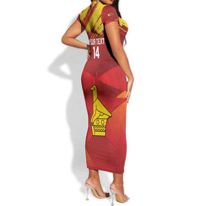 Custom Zimbabwe Cricket Short Sleeve Bodycon Dress Go Lady Chevrons Grunge Style