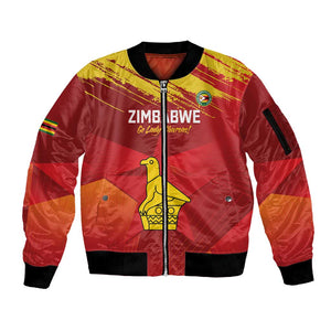 Custom Zimbabwe Cricket Sleeve Zip Bomber Jacket Go Lady Chevrons Grunge Style