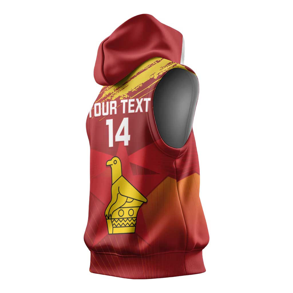 Custom Zimbabwe Cricket Sleeveless Hoodie Go Lady Chevrons Grunge Style - African Pride