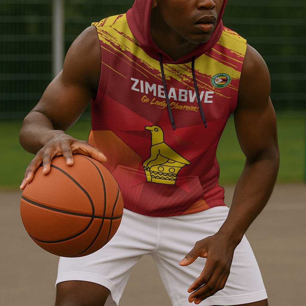 Custom Zimbabwe Cricket Sleeveless Hoodie Go Lady Chevrons Grunge Style - African Pride