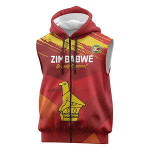 Custom Zimbabwe Cricket Sleeveless Zip Hoodie Go Lady Chevrons Grunge Style - African Pride