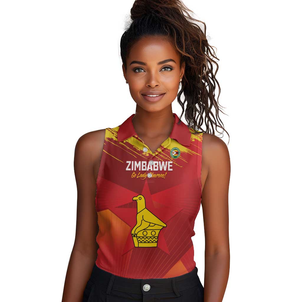 Custom Zimbabwe Cricket Women Sleeveless Polo Shirt Go Lady Chevrons Grunge Style