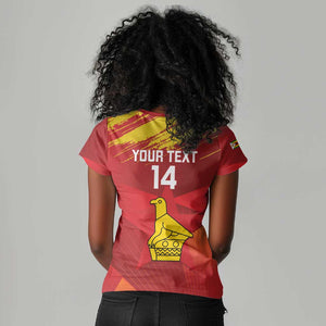 Custom Zimbabwe Cricket Women V-Neck T-Shirt Go Lady Chevrons Grunge Style