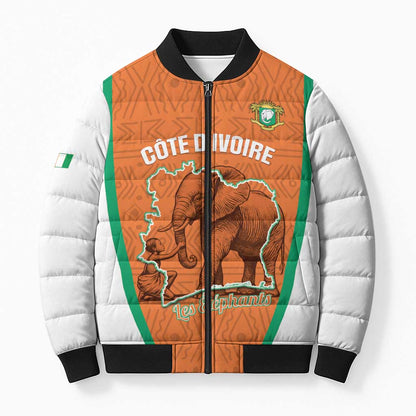 Custom Ivory Coast Football Bomber Puffer Jacket 2026 Cote d'Ivoire Les Elephants Orange Version - African Pride