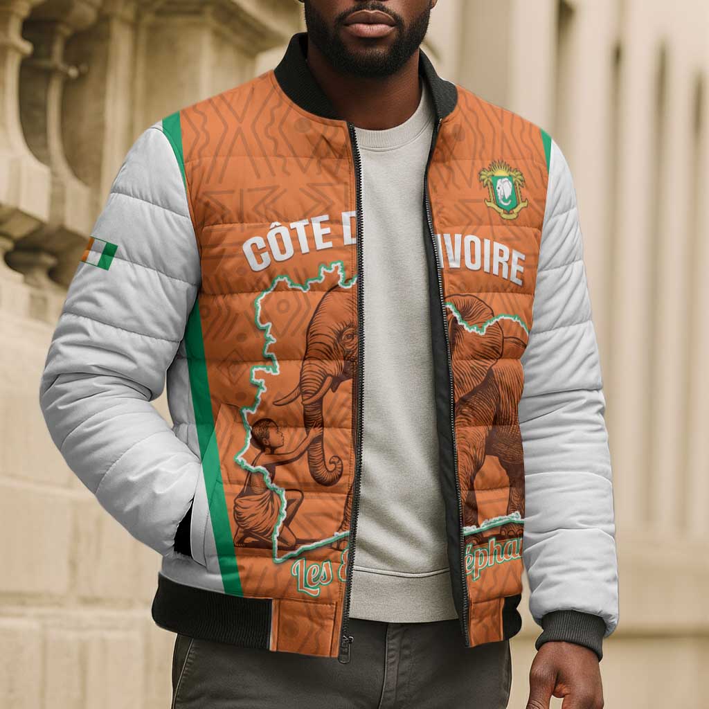 Custom Ivory Coast Football Bomber Puffer Jacket 2026 Cote d'Ivoire Les Elephants Orange Version - African Pride