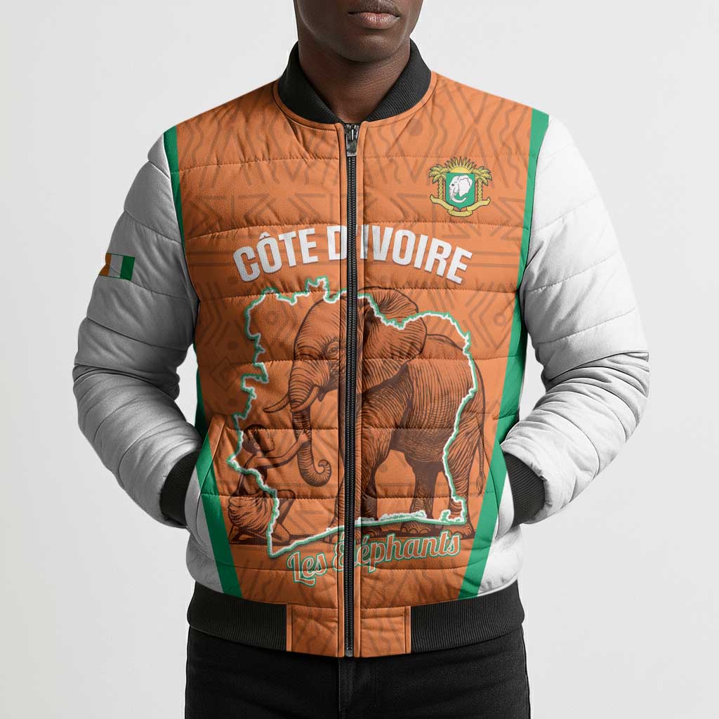 Custom Ivory Coast Football Bomber Puffer Jacket 2026 Cote d'Ivoire Les Elephants Orange Version - African Pride