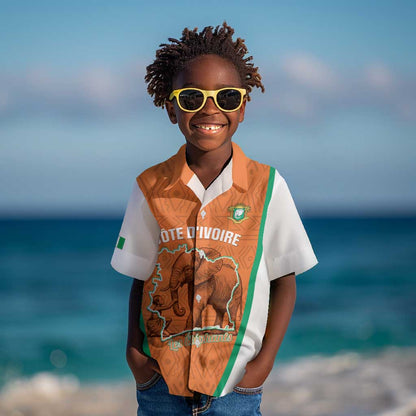 Custom Ivory Coast Football Kid Hawaiian Shirt 2026 Cote d'Ivoire Les Elephants Orange Version LT14