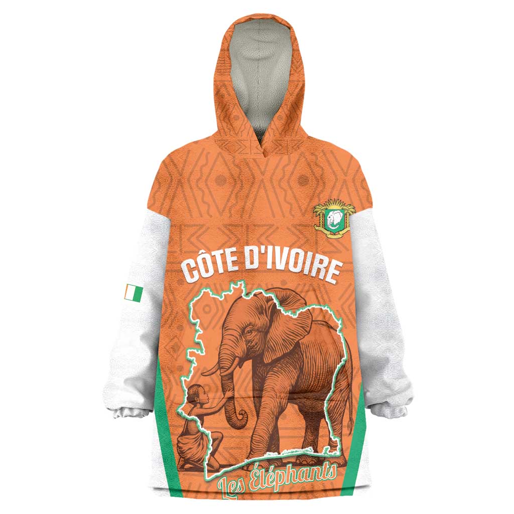 Custom Ivory Coast Football Kid Wearable Blanket Hoodie 2026 Cote d'Ivoire Les Elephants Orange Version - African Pride