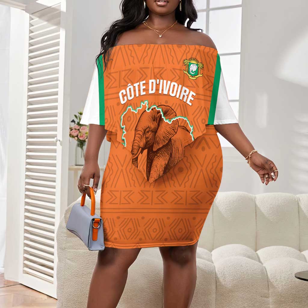 Custom Ivory Coast Football Off Shoulder Short Dress 2026 Cote d'Ivoire Les Elephants Orange Version - African Pride